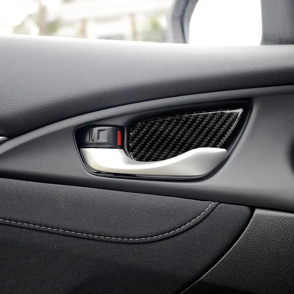 For 2016-2019 Honda Civic 10th Gen 4Pcs Car Door Handle Bowl Cover Trim Carbon Fiber Decor Sticker Car Interior Accsesories view 2