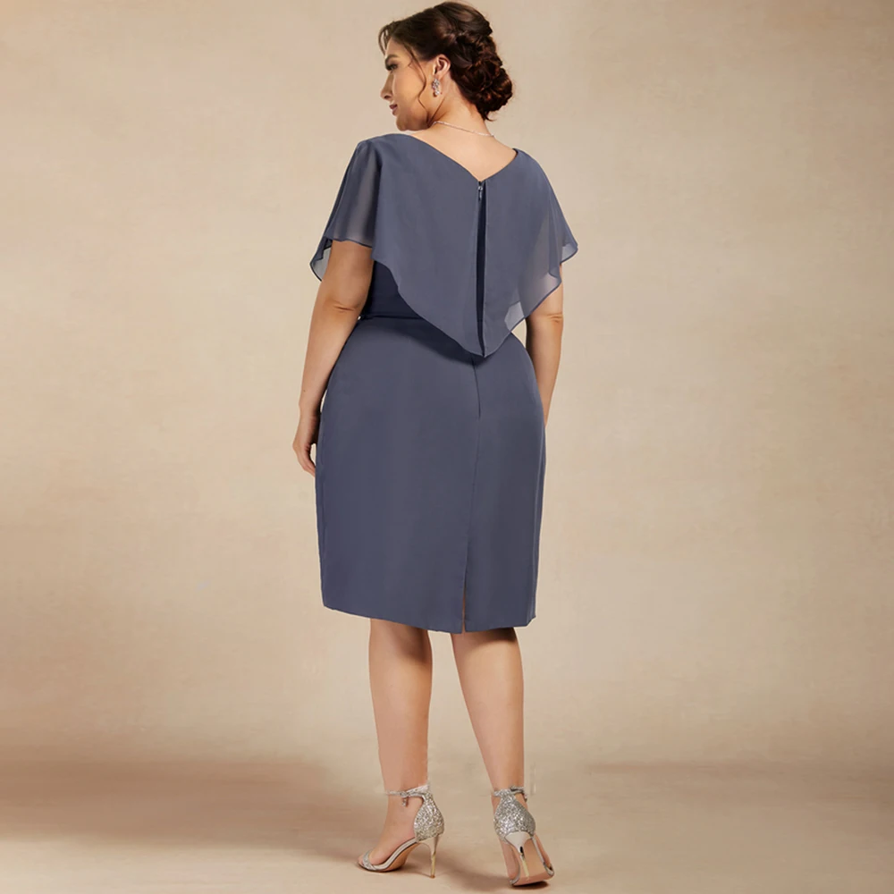 Grey Short Sleeve Mother of Bride Dresses for Women Bech Knee Length Pleat Knee Length Strapless Plus Size Robe De Soirée 2024