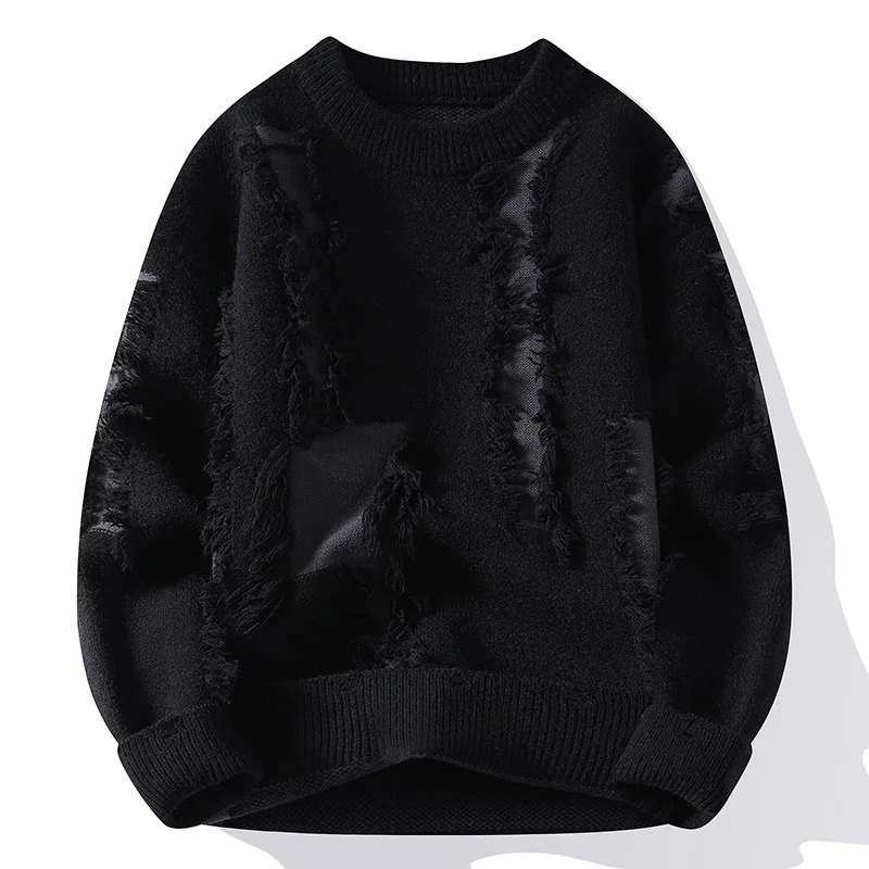 

Ripped Sweater Men's Loose Crew Neck Knit Bottom Shirt Handsome Autumn Clothes on The Fashion Sweater Pullover Sweater
