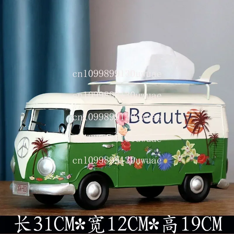 Industrial Wind Bus Tissue Box Iron Art Retro Model Car Tissue Storage Box for Office Home Decoration Creative Paper Holder