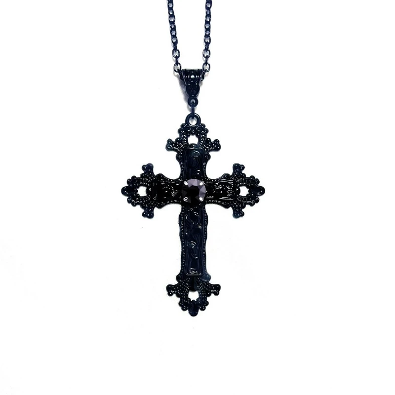 Gothic Death Cross Necklace Victoria Large Black Cross Pendant Pagan Witchcraft Jewelry Fashion Charm Manifesto Women's Gift