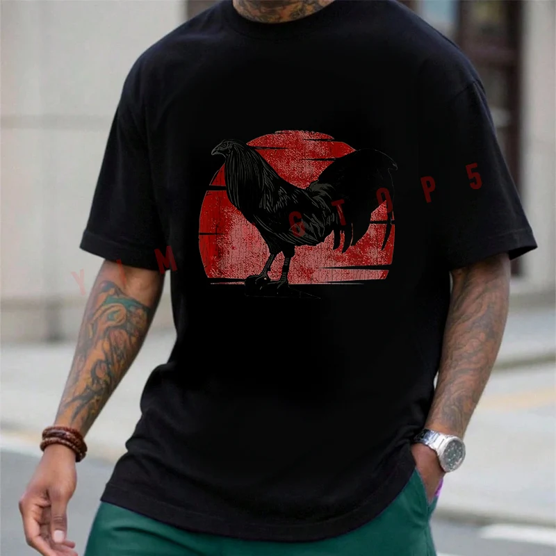 

Vintage Rooster Graphic Cotton Men's Moto T-shirt Fashion Casual Summer Comfortable Short Sleeve Tops