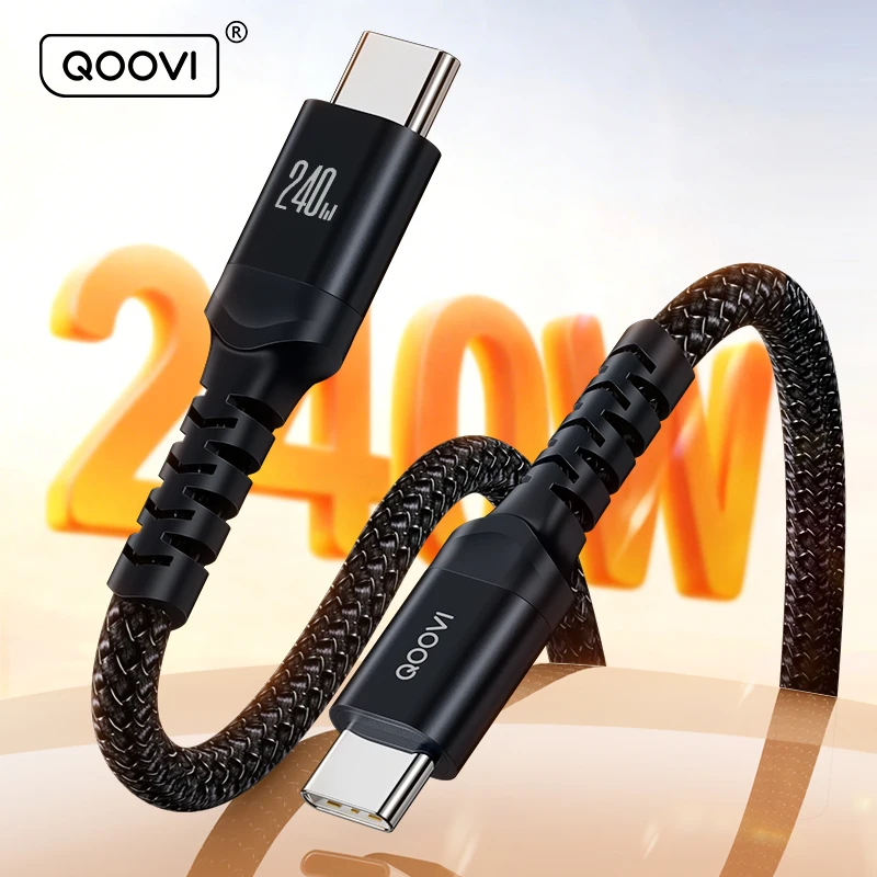 QOOVI PD240W Ultra Fast Charging USB Type C Cable PD3.1 Quick Charge Data Cord for Laptop Samsung Xiaomi iPhone 17 MacBook