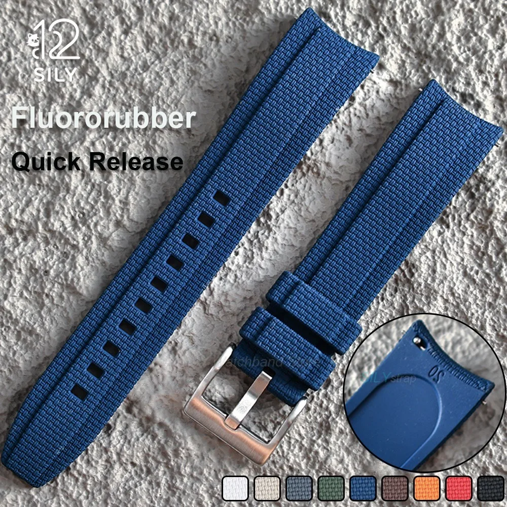 FKM Fluororubber WatchStrap 20mm 21mm 22mm Curved End Quick Release Watchband Flexible Waterproof Sweat-proof Universal Bracelet