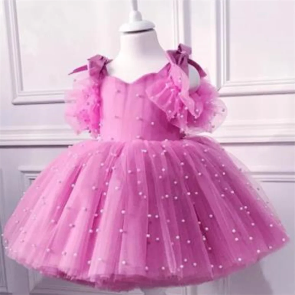 

Girls 2024 new suspender dress pearl mesh dress girl party prom dress
