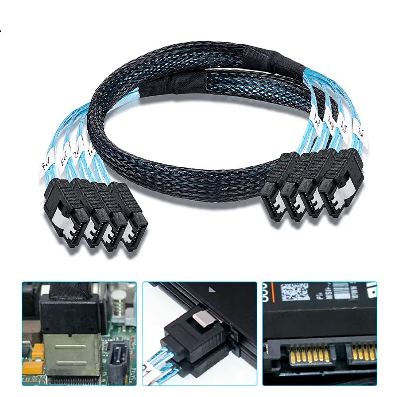 Câble SMiTo SMiHDD/SSD pour l'exploitation minière de serveurs, 4 ports, date de jeu, 7 broches, 6Gbps, 0.5m