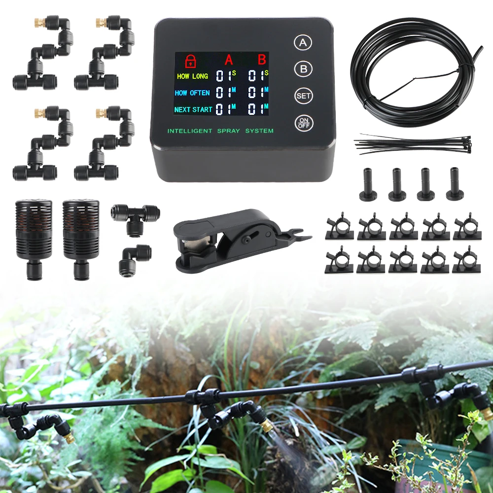 

Double Pump 10m Hose 4 Spray Nozzles Irrigation Timer System Electronic Spraying Set Watering Spray System ​Automatic