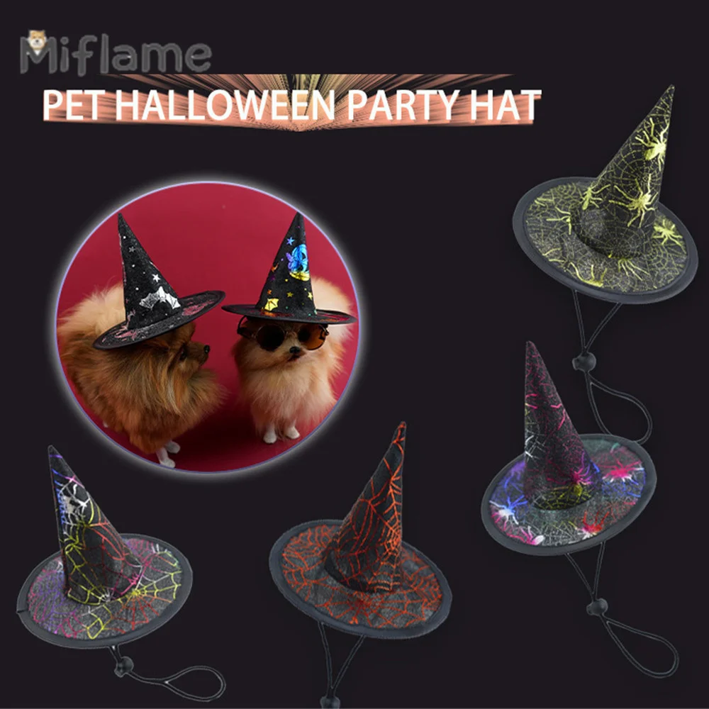 

Miflame Halloween Pet Hat Steel Ring Hat New Holiday Party Decoration Accessories Pomeranian Schnauzer Funny Print Dog Hat