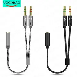 Headphone Splitter Cable for Computer 3.5mm Female to 2 Male 3.5 Jack Mic Audio Y Splitter Microphone Adapter Aux Cable