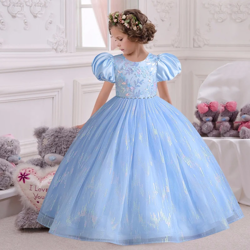 4-12 year old girls' colorful butterfly patchwork fluffy dress long dress children's sweet princess dress banquet host dress