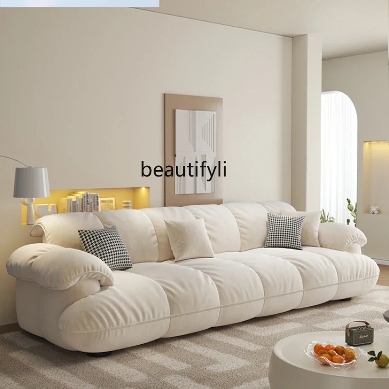 

Cream wind cloud sofa modern simple light luxury lazy straight row skin flannel