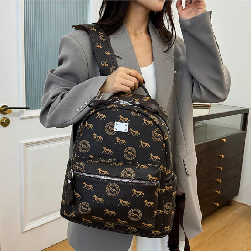 New Korean Fashion High Quality Leather Travel Backpacks Women's Large Capacity Double Zipper Shoulder Bags Totes School Bag