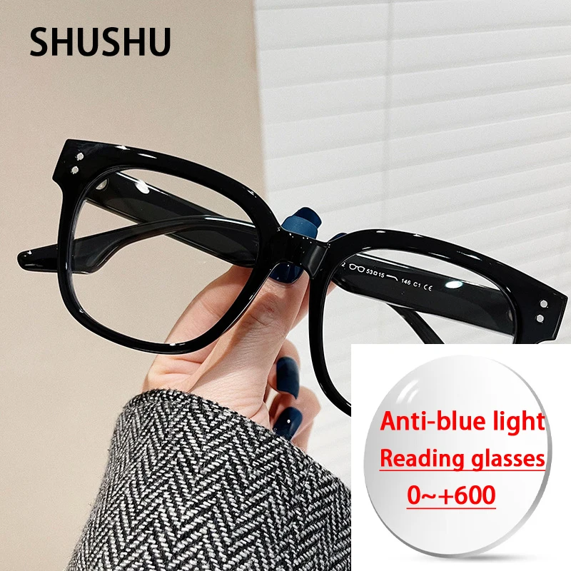 B12 Ladies Square Reading Glasses Anti blue light Rivet Decorative Frame Clear Reading Computer Top Quality 0.+50.+75.+100.+150