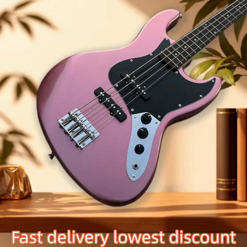 Hot Sales Jazz Style 4 String Electric Bass Guitar Metallic Pink Finish Black Pickguard JB Bass  Professional Performance Unisex