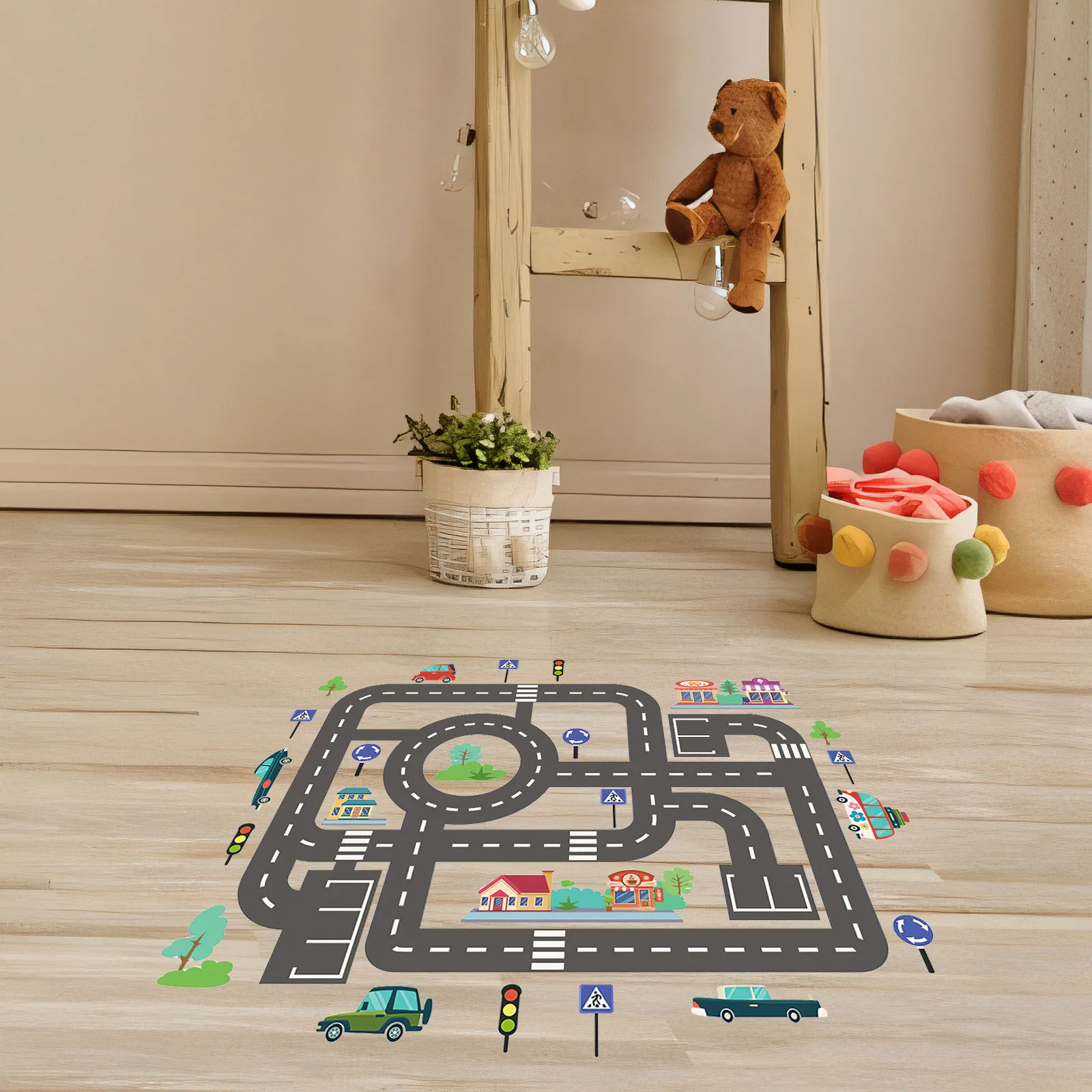 

2 Sheets 30x90cm Kids Room Wall Decals Car Track Traffic Light Stickers Decor Playroom Display Wall Posters