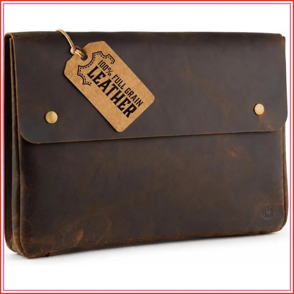 

Full Grain Leather File Folder Organizer Document Holder, Spacious Folio Laptop Sleeve Case Fits 13" 14" 15" Laptops, MacBook and Tablets