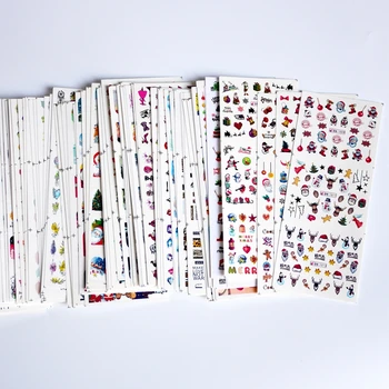 12 patronen Kerst Nail Slider Decals Kerstman Elanden Sneeuwpop Gift Water Transfer Slider Kerst Cartoon Winter Stickers