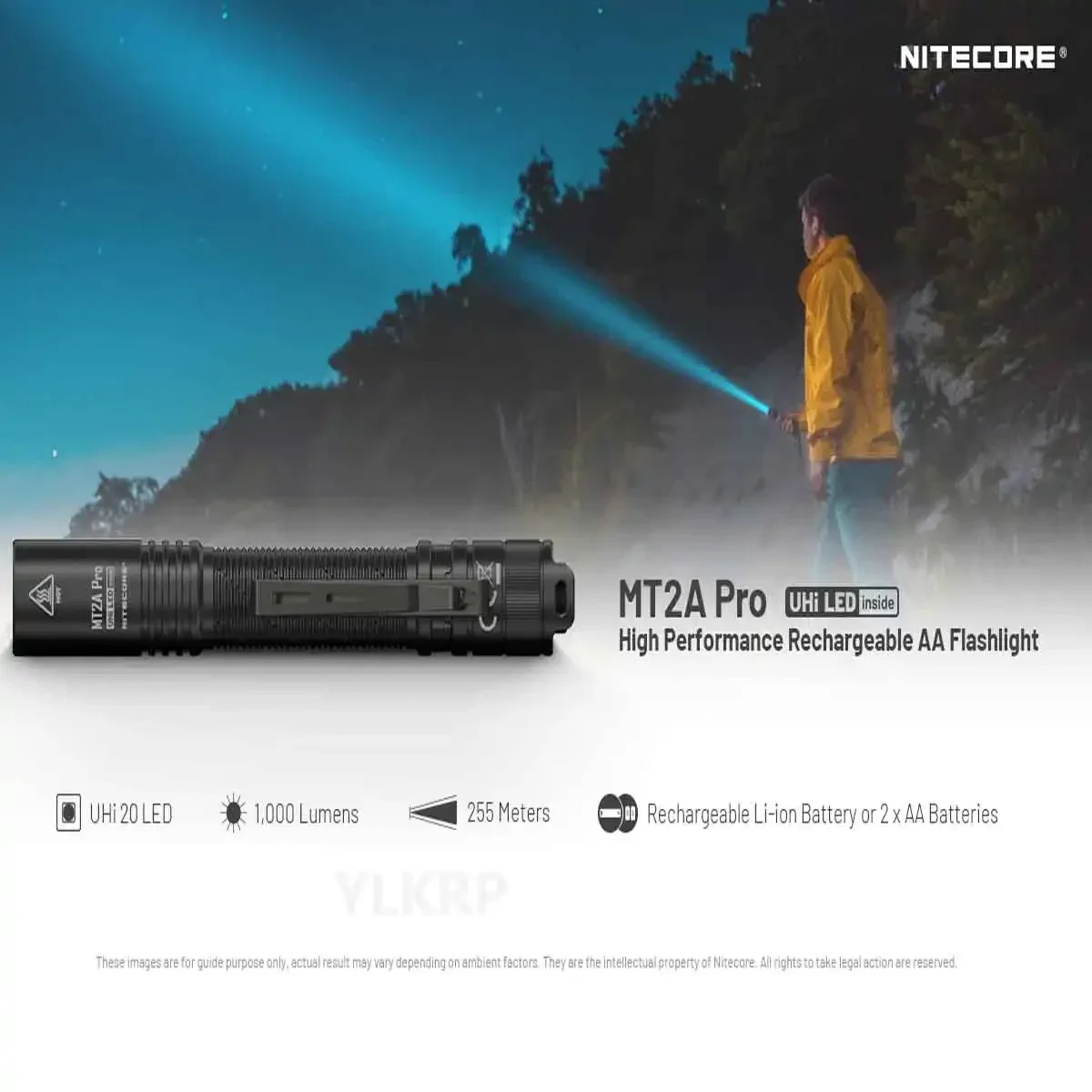 NITECORE MT2A Pro EDC Pocket Flashlight 1000 Lumens AA Torch UHi 20 LED Beam, NL1416R USB-C Rechargeable 14100 Li-ion Battery