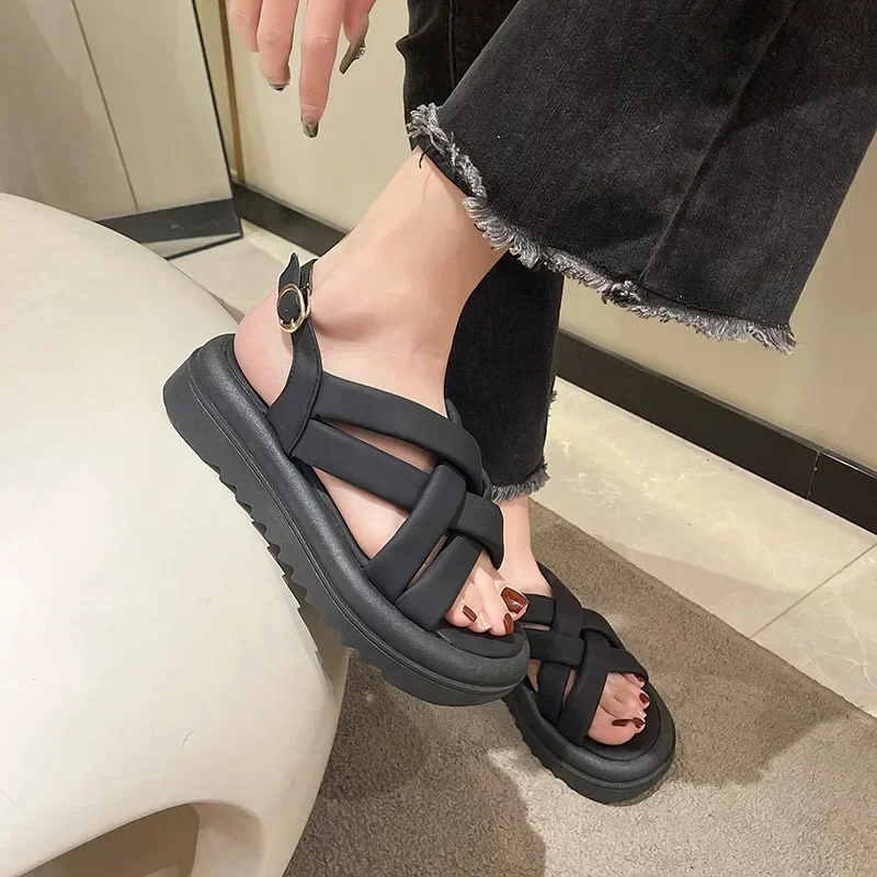 Platform Sandals Women\'s Korean Casual Flat Beach Shoes Female Sport Thick Sole Fashion Women\'s Shoes Sandalias 2024