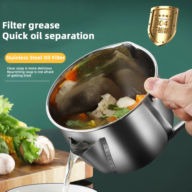 

Obelix New Stainless Steel Gravy Oil Soup Fat Grease Trap Soup Oil Separator Kitchen Grease Oil Filter Kitchen Cooking Tools