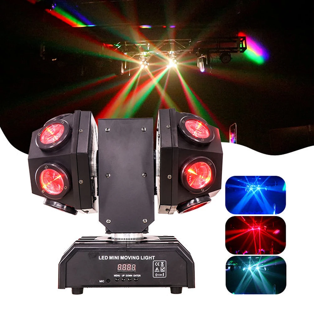 Braços duplos Spider Beam LED Moving Head Disco Lights, 12x10W, laser vermelho e verde para festas de Halloween