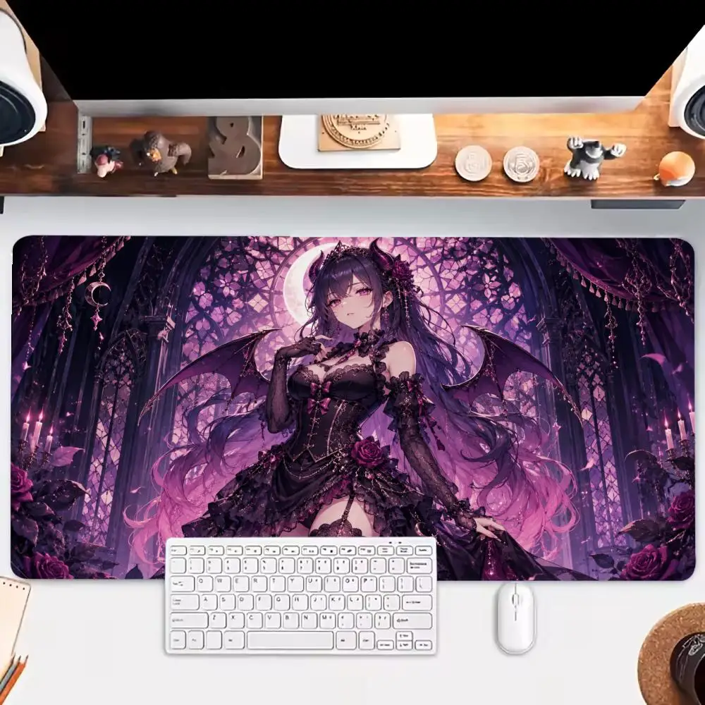 Cyber magic gaming mouse mat gradient hair devil girl neon circle thick natural rubber anti slip oversized mat