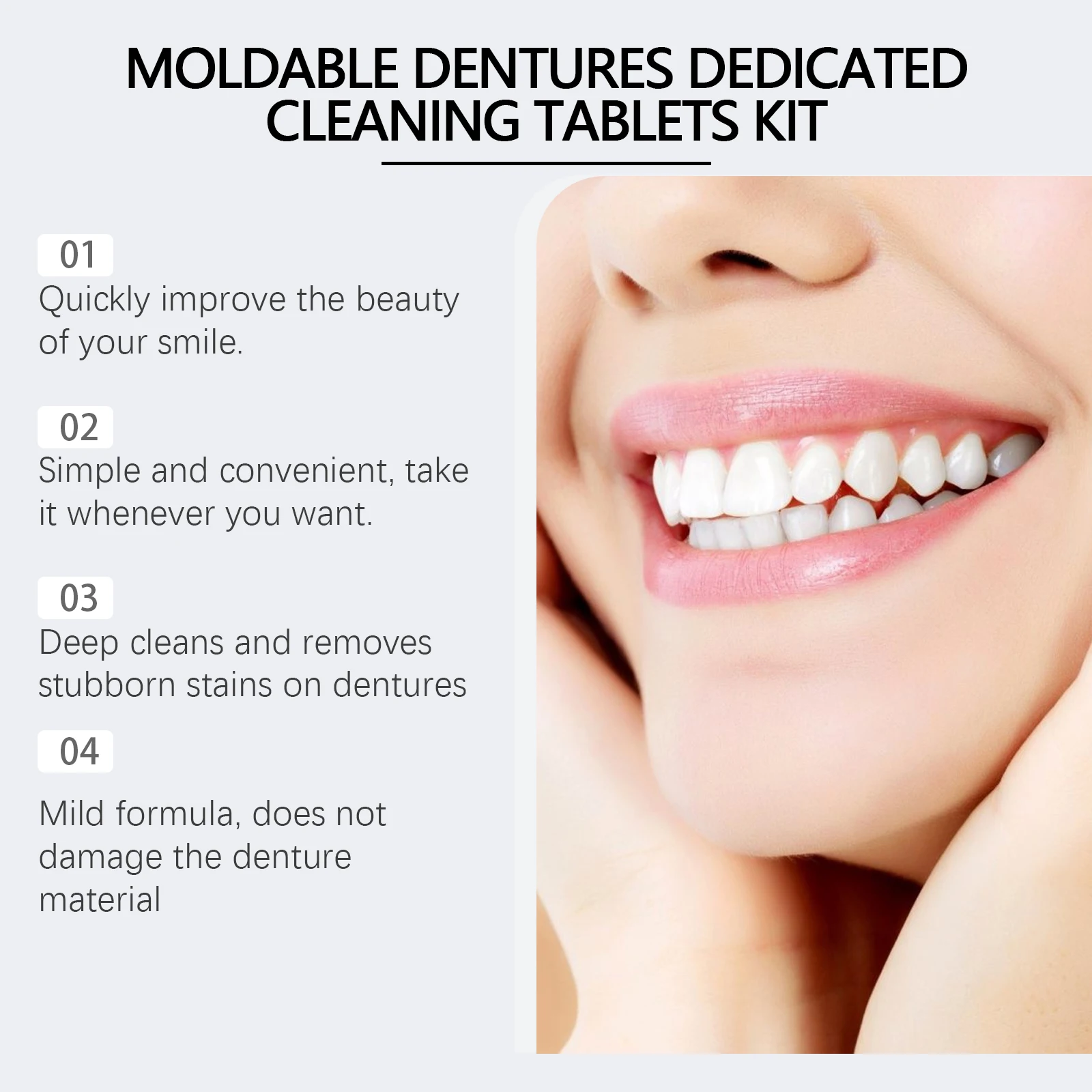 Adjustable Dentures Set Moldable False Teeth Soild Glue Teeth Gaps Broken Repair Upper Lower Fake Teeth Cover Cleansing Tablets