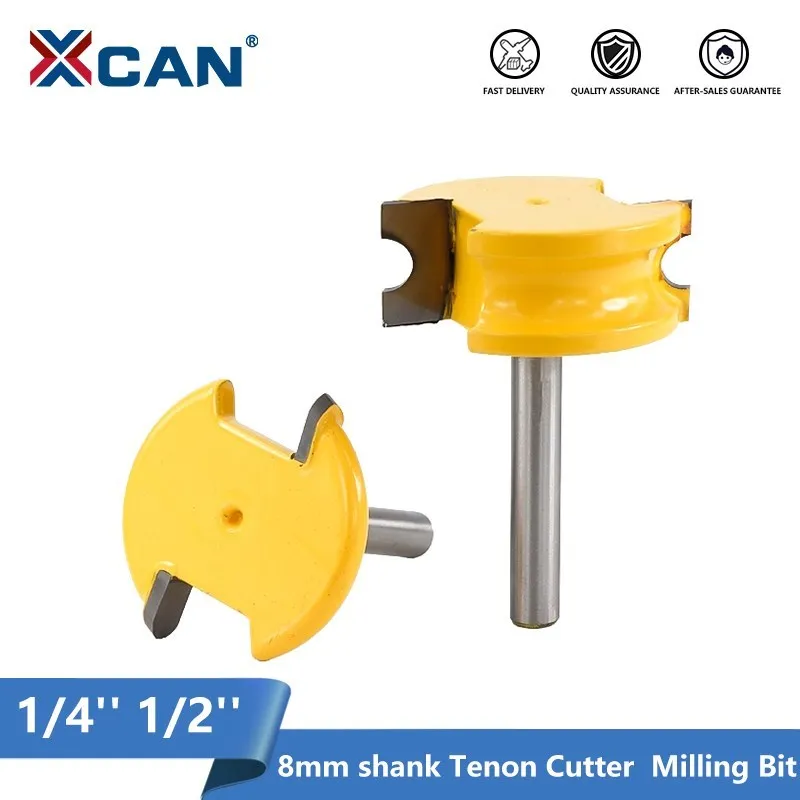 XCAN T Slot Milling Cutter 2pcs 8mm 1/4'' 1/2'' Shank Tenon Cutter Canoe Joint Router Bit Set Carbide Woodworking Milling Bit