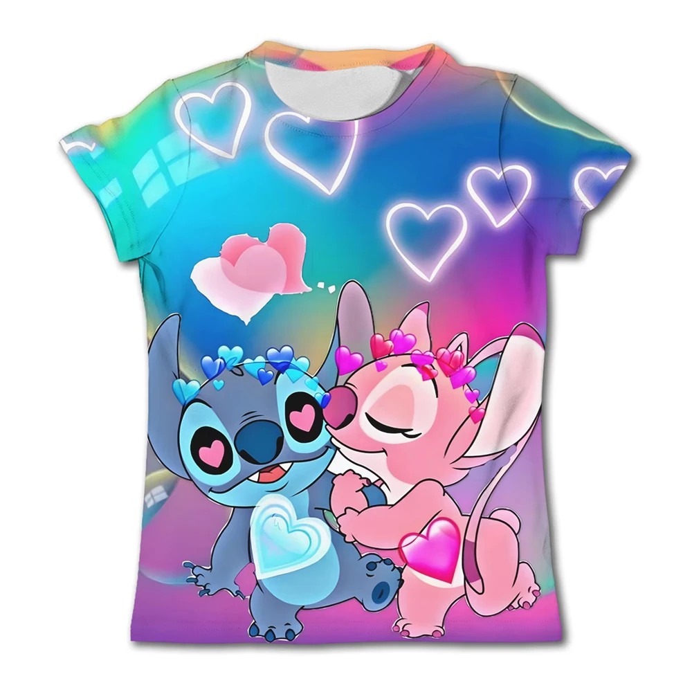 

Disney Stitch T Shirts Girls Summer Casual Short Sleeve Tee Cute Cartoon Children's Clothing 3D Printed Fashion T Shirt Kids Top