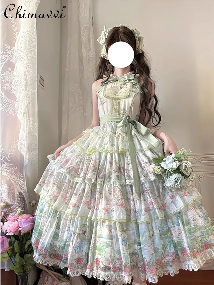 

Pastoral Style Lolita Jsk Dress 2025 Summer New Sweet Girls Women Cla Lo Daily Temperament High Waist Elegant Cake Dresses