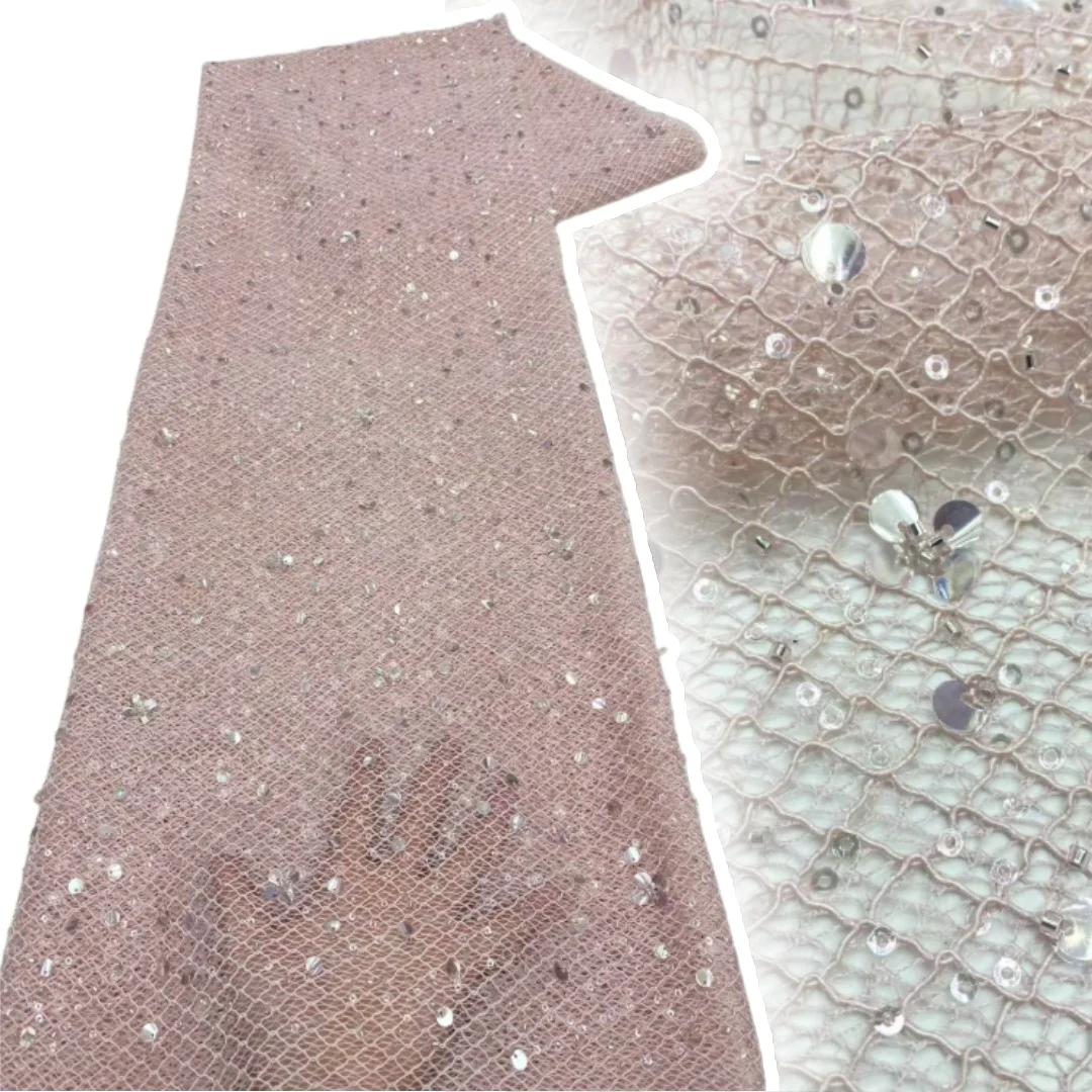 

2021, сексуальная высококачественная африканская кружевная ткань с блестками, сетка, роскошная тюлевая ткань с тяжелой вышивкой бисером для шитья платьев SZ980