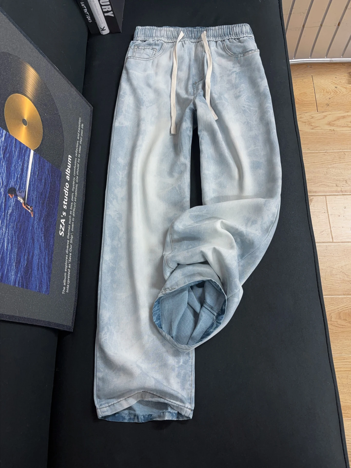 

Summer Thin Straight Leg Men's Jeans Ice Silk Dyeing Spray Ink Lenzing Lyocell High Street American Sle Loose Fit Jeans