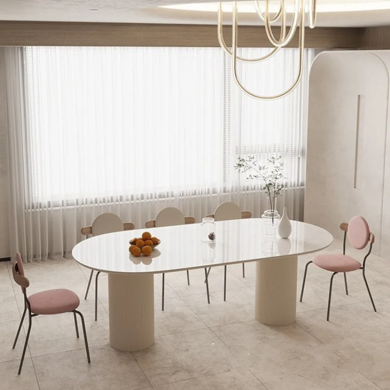 

Italian style pure white rock board dining table and chair combination, popular on the internet for homestays, the same light lu