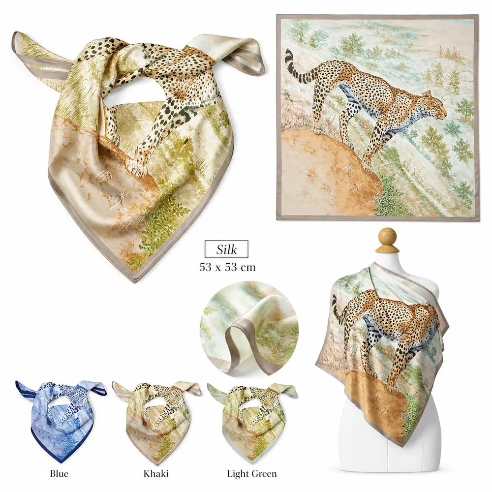 Gifts Leopard Print Square Scarf 53cm French Style Neck Scarf Lightweight Animal Pattern Bandana Scarf for Women