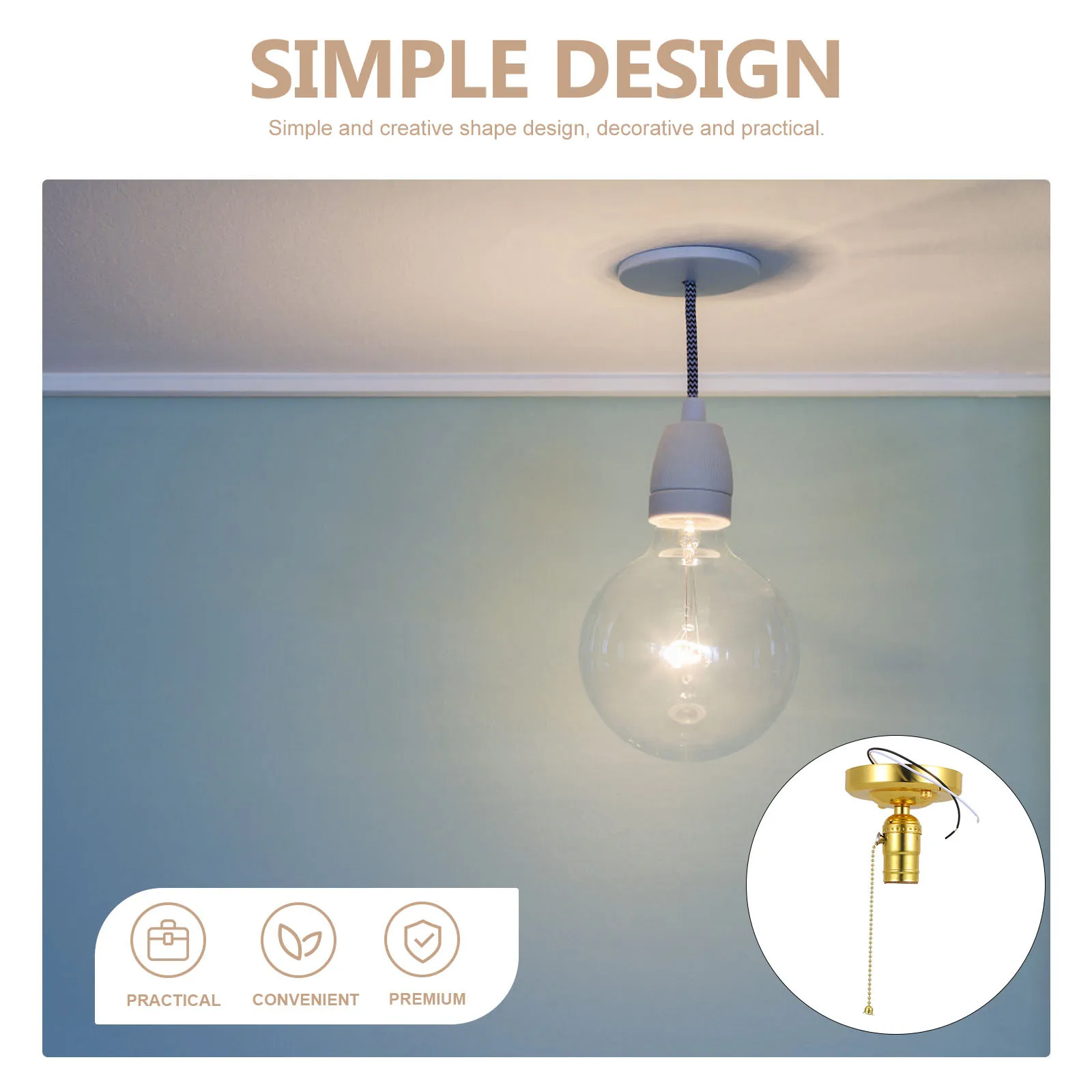 

1Set E27 Light Holder Vintage Pull Chain DIY Lamp Socket Durable Iron Plastic Light Accessory for Home Restaurant Office