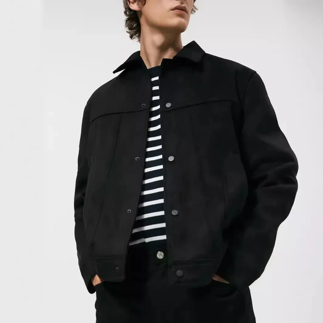 Men\'s Wear Suede Lapel Jacket Fashion Solid Long Sleeve Mens Coat