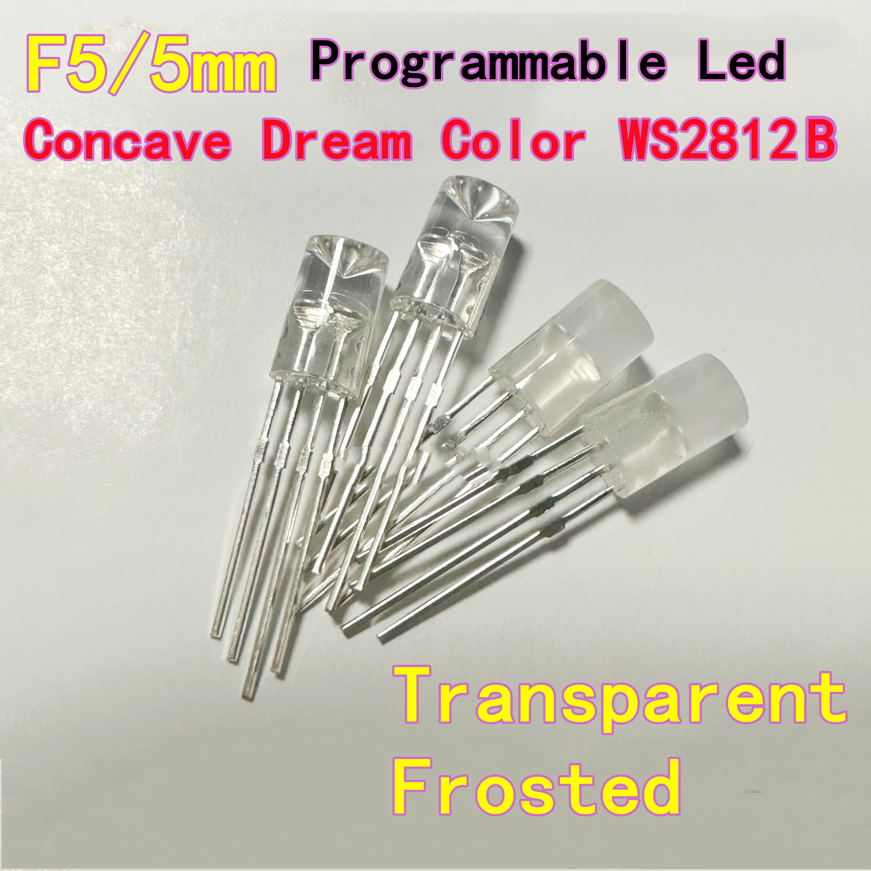 100pcs F5mm Concave RGB Fairy LED Dream Color WS2812B Through-Hole LED Diode IC Programmable Frosted/Transparent 5V