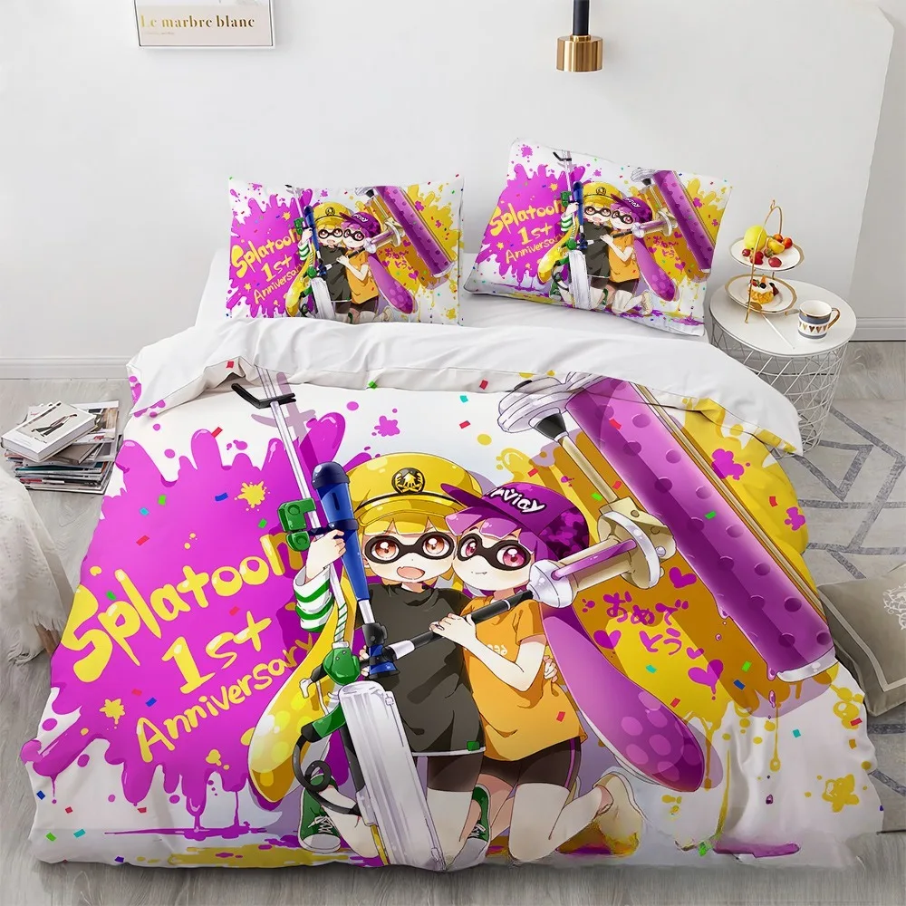 Game Splatoons printed Girls pink Bedding Sets,exquisite Anime bed supplies set duvet cover bed comforter set bedding set