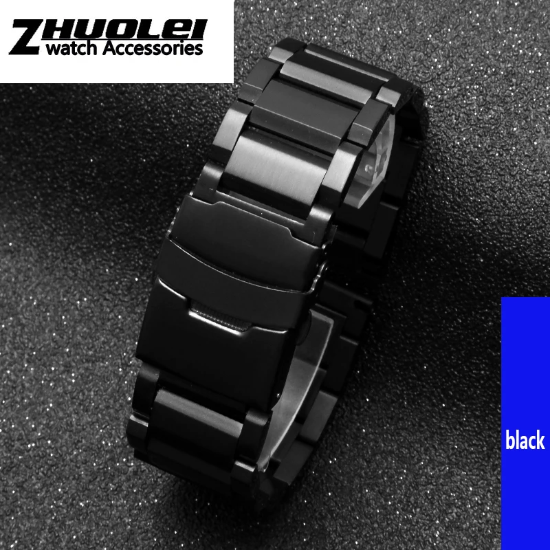 stainless steel watchband for men\'s silver PVD black bracelet straps 18mm 20mm 22mm 24mm