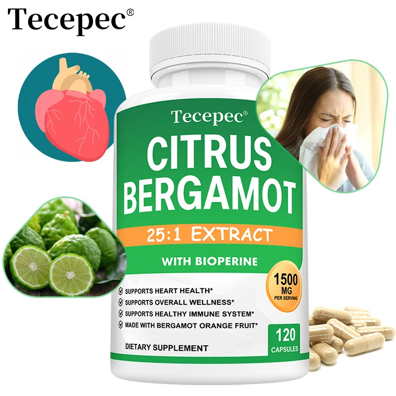 

Organic Citrus Bergamot Capsules 1500mg - Supports Heart Cardiovascular Health Blood Sugar Balance Antioxidant Immune Boost
