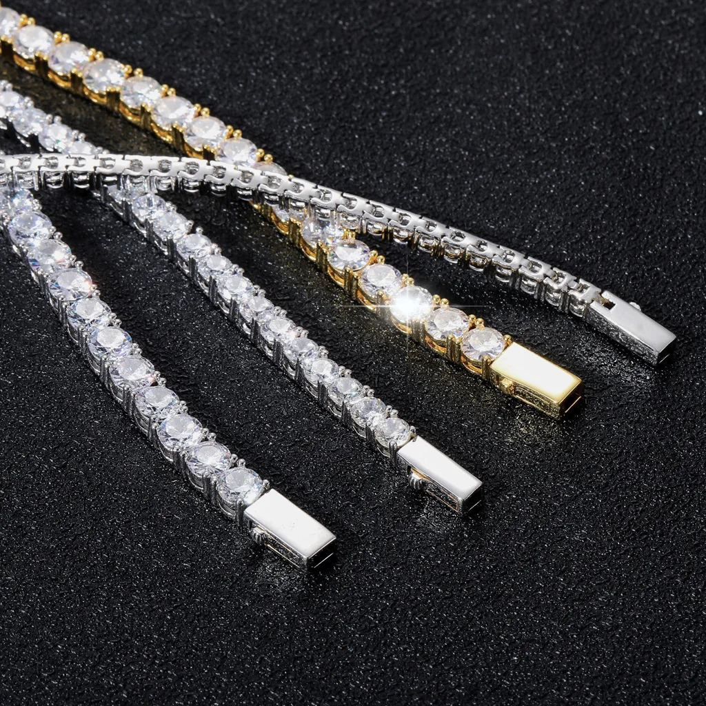 Necklace hip hop 3mm4mm5mm wide spring buckle hip hop tennis chain micro set single row moissanite hip hop Necklace