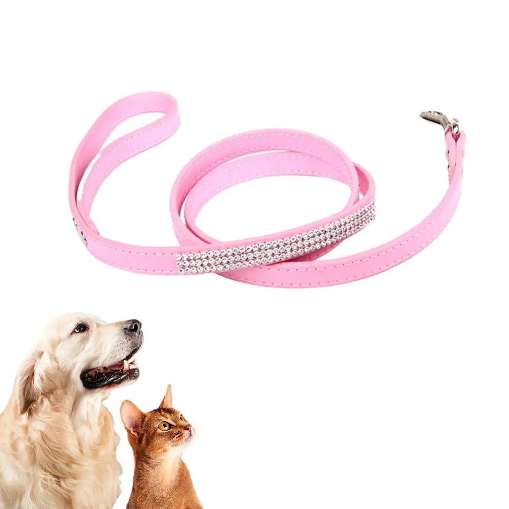 Dog Leash Sparkling Rhinestone Design With Hanging Hook Dogs Leash Diamond Decor Comfortable To Wear Artificial Leather Leash