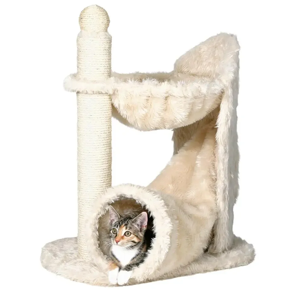 Plush Cat Tree Sisal Scratching Post Tunnel Hammock Combo Interactive Fun Play Space Cats Scratch Climb Rest Play Earthy Tones