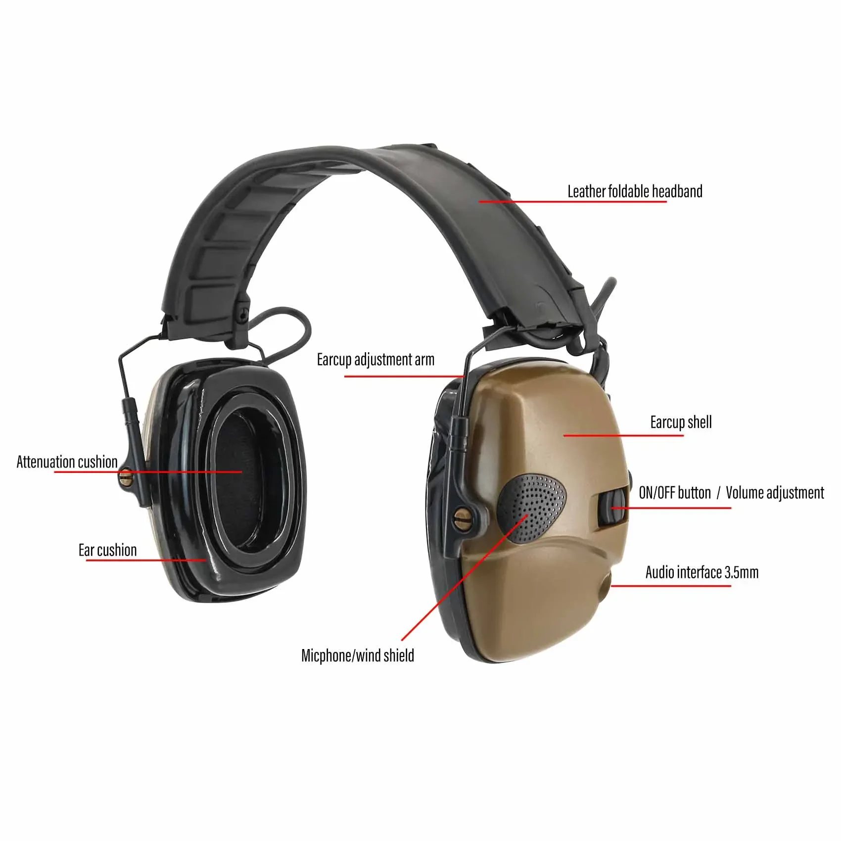 Hearing Protection Electronic Earmuffs Active Noise Reduction Tactical Headset Electronic Shooting Hunting Headphone for Airsoft