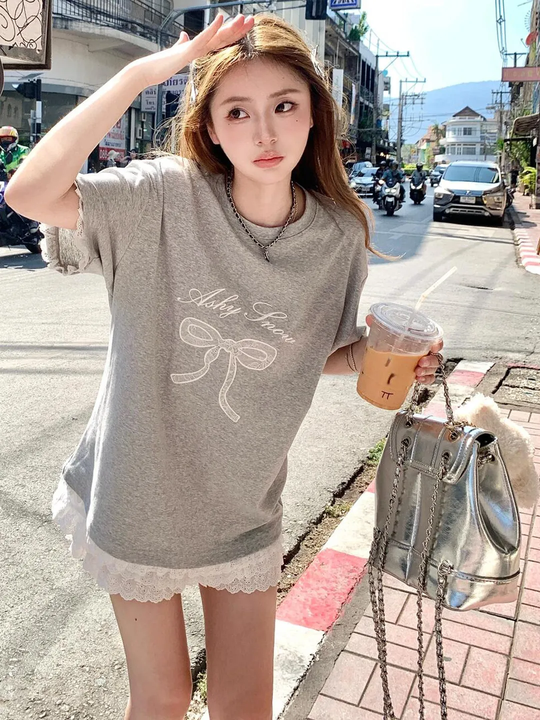

Korean Style Sweet Elegant Short Sleeve T-Shirt Lace Cake Skirt Two-Piece Set for Women Casual Fashion Student Uniform