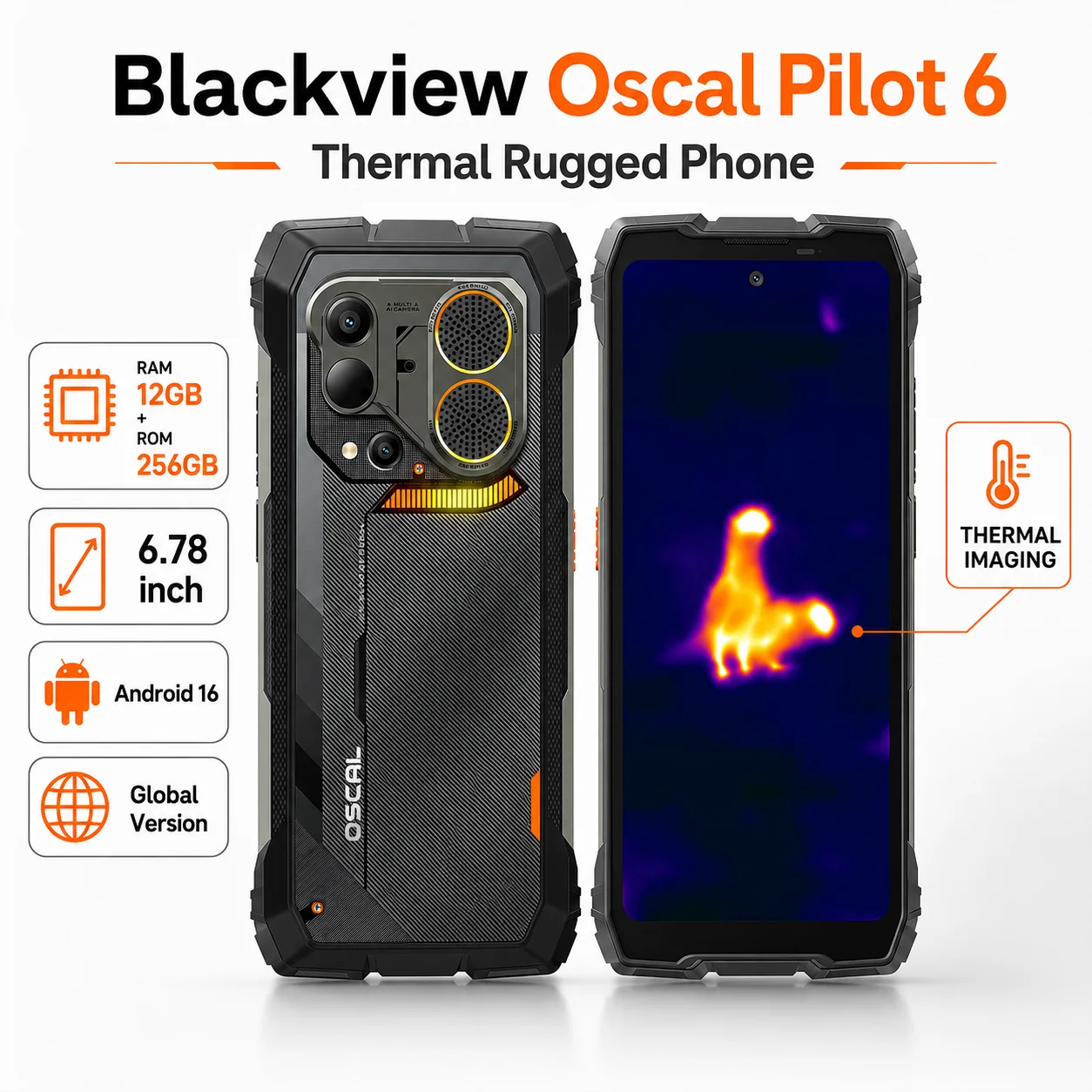 Blackview Oscal Pilot 6  Thermal Rugged Phone RAM 12GB+ ROM 256GB 6.78 inch Android 16  Global Version Smartphone