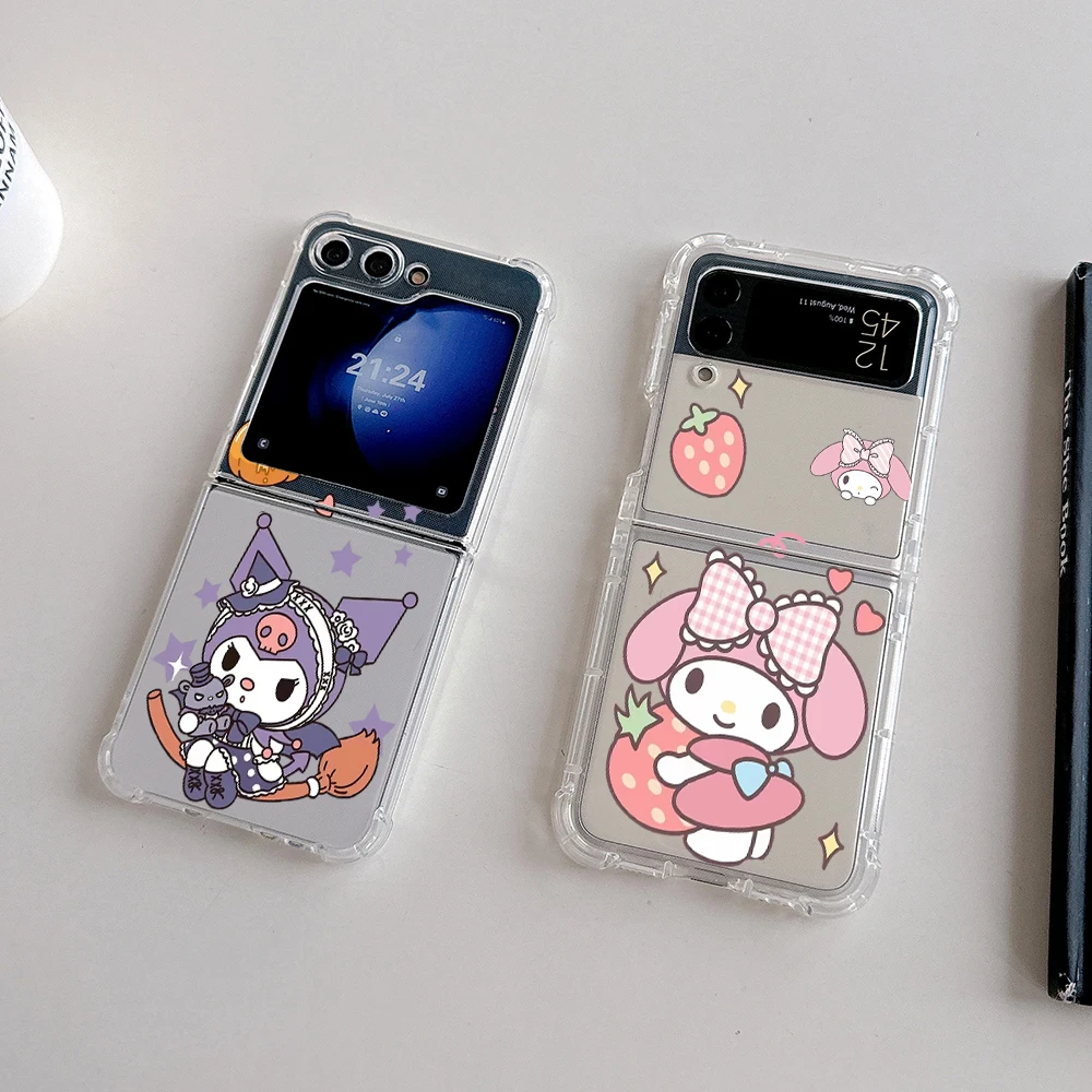 Kawaii Sanrio Hello Kitty Cinnamoroll Phone Case for Samsung Galaxy Z Flip 3 4 Z Flip 5 Z Fold 4 5G PC Soft Anti-fall Back Cover