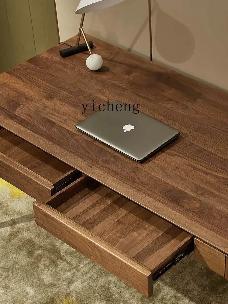 

LX Walnut Wood Desk Office Desk Dining Table Integrated Living Room Computer Desk Study Room