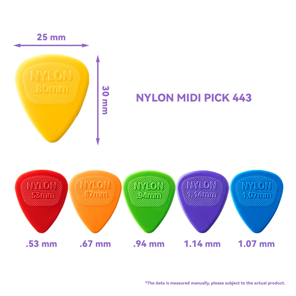 Dunlop Kostki do gitary 443R Kostka do MIDI z nylonu 0,53/0,67/0,80/0,94/1,07/1,14 mm, oryginalne akcesoria gitarowe USA