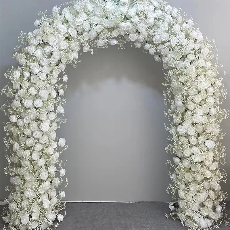 

High Quality 2.4m*2.4m Silk Fabric Flowers Modern Style Rose Hydrangea Artificial Wedding Arch for Wedding Decorations